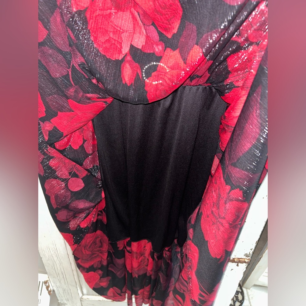 🌹Elegant Red and Black Rose Floral evenings Dress🌹 - Picture 6 of 9
